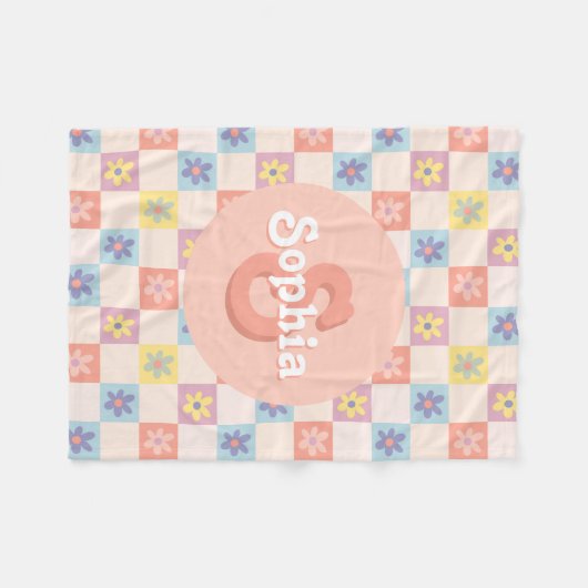 Meisjes Groovy Roze Retro 70s Kinder Monogram Fleece Deken (Voorkant (Horizontaal))