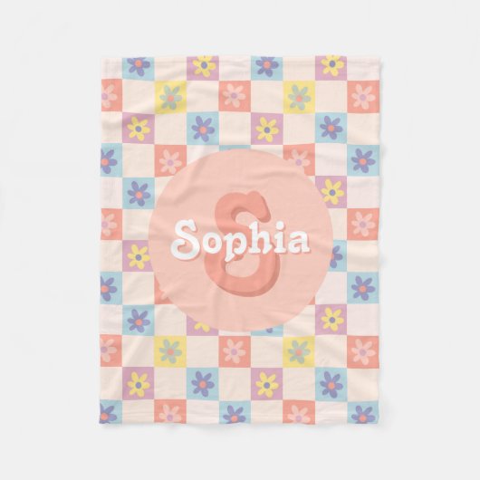 Meisjes Groovy Roze Retro 70s Kinder Monogram Fleece Deken (Voorkant)