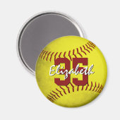 meisjes grungy yellow softball sportteam cadeautje magneet (Voorkant / Achterkant)