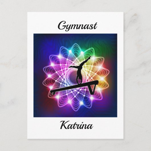 Meisjes Gymnast Balance Beam Personaliseerd Briefkaart (Voorkant)