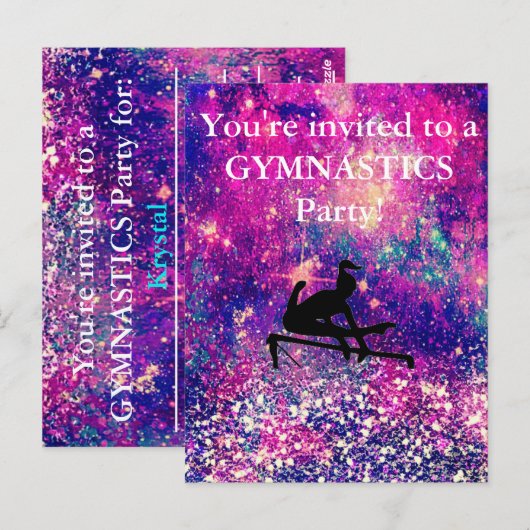Meisjes Gymnastics Birthday Party Custom Briefkaart (Voorkant / Achterkant)