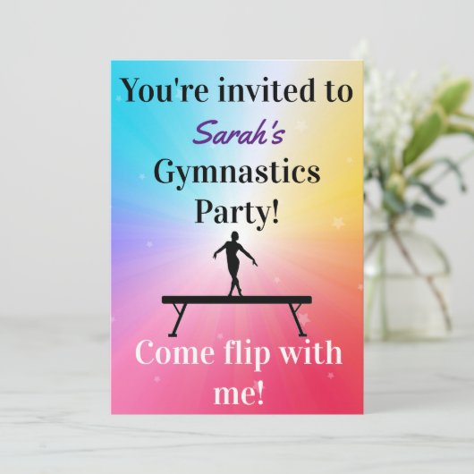 Meisjes Gymnastics Birthday Party Invitations (Staand voorkant)