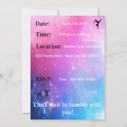 Meisjes Gymnastics Birthday Party Invitations (Achterkant)