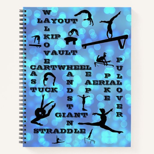 Meisjes Gymnastics Blue Crosswords Notitieboek (Voorkant)