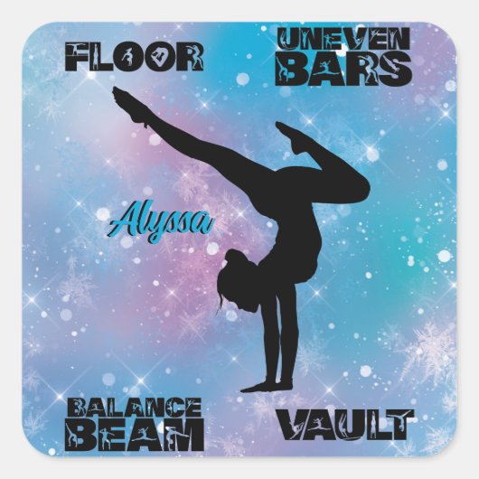 Meisjes Gymnastics Floor, Bars, Beam, Vault Pastel Vierkante Sticker (Voorkant)