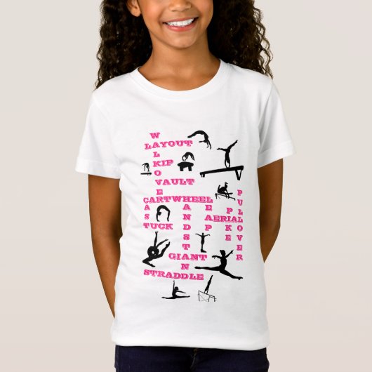 Meisjes Gymnastics Skills Crosswords T-Shirt (Voorkant)