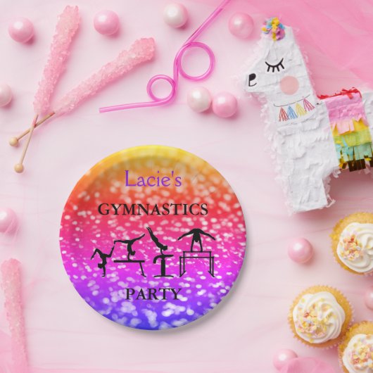 Meisjes gymnastiek Birthday Sparkle Custom Name Papieren Bordje (Feest)