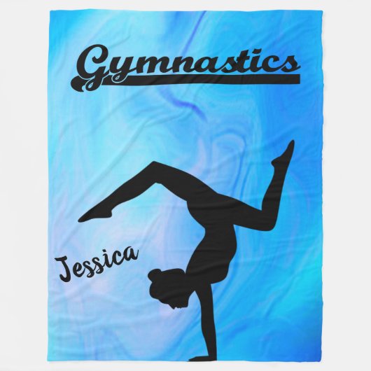 Meisjes Gymnastiek Blue Swirl Custom Name Fleece Deken (Voorkant)