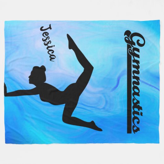 Meisjes Gymnastiek Blue Swirl Custom Name Fleece Deken (Voorkant (Horizontaal))