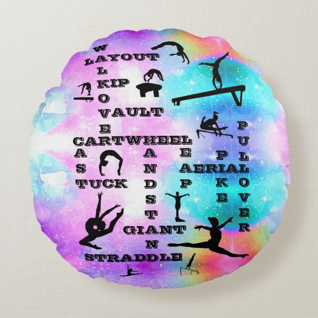Meisjes Gymnastiek Crosswords Round Pillow Rond Kussen (Voorkant)
