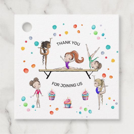 Meisjes Gymnastiek Cupcake Ballon Verjaardagsfeest Bedankjes Labels (Voorkant)