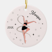 Meisjes Gymnastiek Dancer Kind Naam en Jaar Roze Keramisch Ornament (Voorkant)