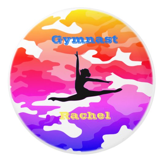 Meisjes Gymnastiek "Gymnast" Rainbow Camo Custom Keramische Knop (Voorkant)