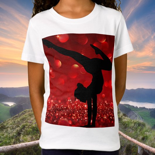 Meisjes Gymnastiek Handstand Red Shimmer T-shirt