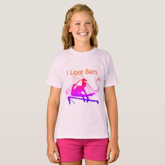 Meisjes Gymnastiek ik hou van Bars Gymnast T-Shirt (Voorkant volledig)
