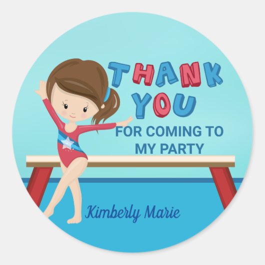 Meisjes Gymnastiek Kinderen Birthday Party Dank je Ronde Sticker (Voorkant)