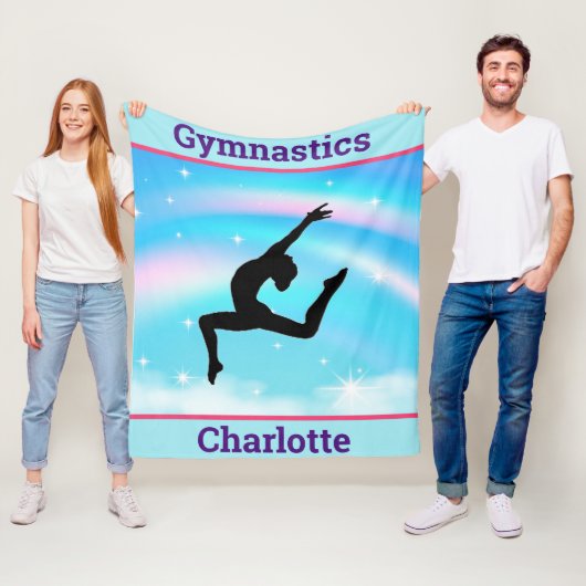 Meisjes Gymnastiek Leap Regenboog Wolken Fleece Deken (In situ)