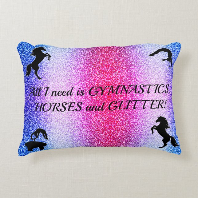 Meisjes Gymnastiek, Paarden, Glitter Gepersonalise Accent Kussen (Voorkant)