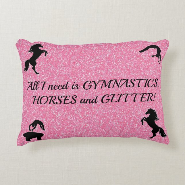 Meisjes Gymnastiek, Paarden, Glitter Gepersonalise Accent Kussen (Voorkant)