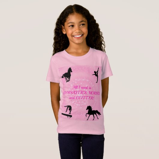 Meisjes Gymnastiek, Paarden, Glitter T-Shirt (Voorkant volledig)