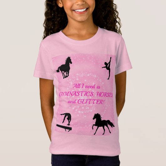 Meisjes Gymnastiek, Paarden, Glitter T-Shirt (Voorkant)