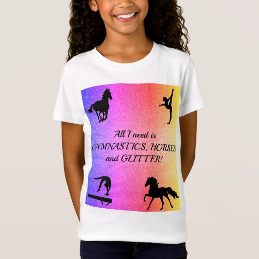 Meisjes Gymnastiek, Paarden, Glitter T-Shirt (Voorkant)