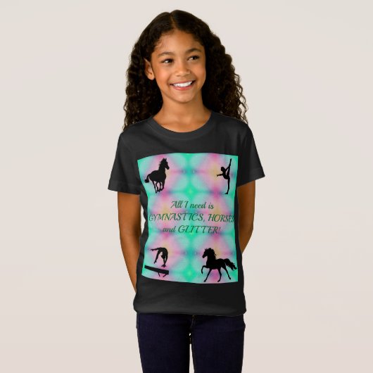 Meisjes Gymnastiek, Paarden, Glitter T-Shirt (Voorkant volledig)