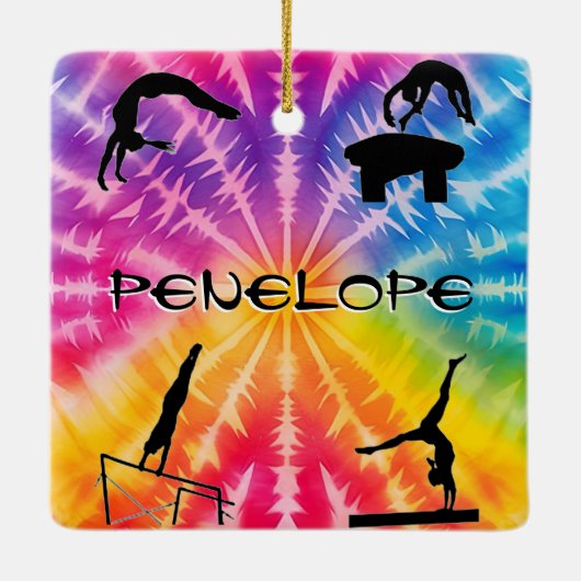 Meisjes Gymnastiek Rainbow Stropdas-Dye Keramisch Ornament (Achterkant)