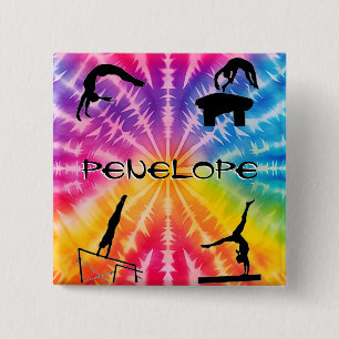 Meisjes Gymnastiek Rainbow Stropdas-Dye Vierkante Button 5,1 Cm