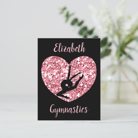 Meisjes Gymnastiek Roos Goud Gepersonaliseerd Briefkaart (Staand voorkant)
