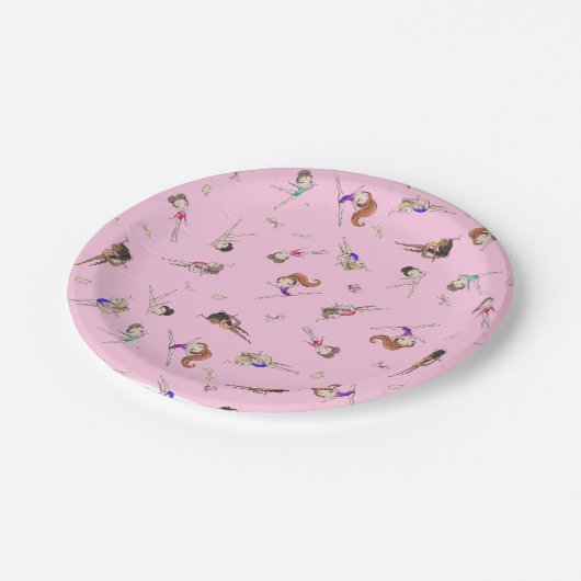 Meisjes Gymnastiek Roze Verjaardagsfeestje Papieren Bordje (Gekanteld)