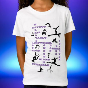 Meisjes Gymnastiek Skills Paarse Crosswords T-shir T-shirt