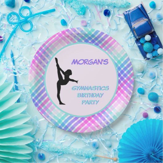Meisjes Gymnastiek Verjaardag  Pastel Plaid Papieren Bordje (Feest)