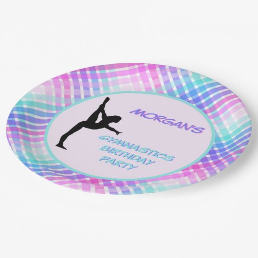 Meisjes Gymnastiek Verjaardag  Pastel Plaid Papieren Bordje (Gekanteld)