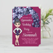 Meisjes Gymnastiek Verjaardagsfeestje Blauw en Mag Kaart (Staand voorkant)