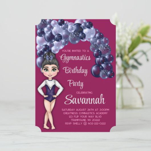 Meisjes Gymnastiek Verjaardagsfeestje Blauw en Mag Kaart (Staand voorkant)