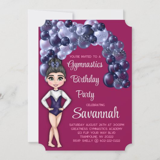 Meisjes Gymnastiek Verjaardagsfeestje Blauw en Mag Kaart (Voorkant)