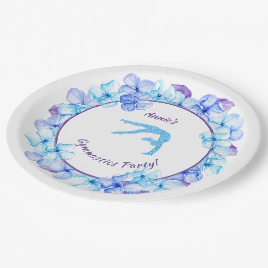 Meisjes Gymnastiek Waterverf Bloemen Verjaardag Papieren Bordje (Gekanteld)