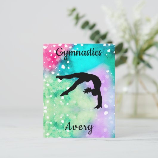 Meisjes Gymnastiek Waterverf met drijvende harten Briefkaart (Staand voorkant)