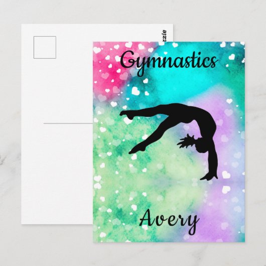 Meisjes Gymnastiek Waterverf met drijvende harten Briefkaart (Voorkant / Achterkant)