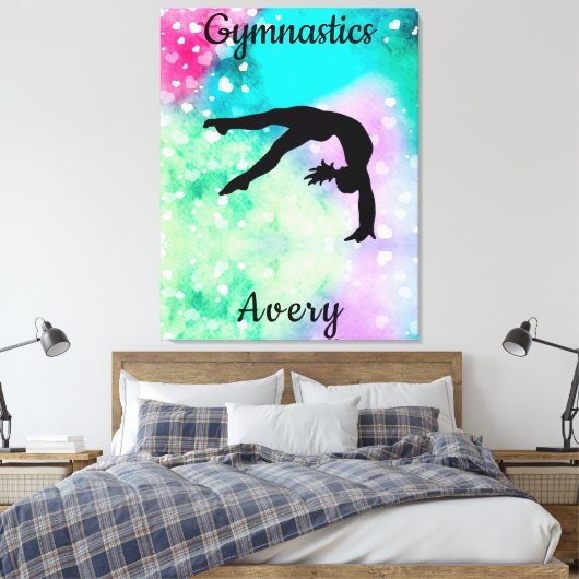 Meisjes Gymnastiek Waterverf met drijvende harten Canvas Afdruk (Insitu (Slaapkamer))
