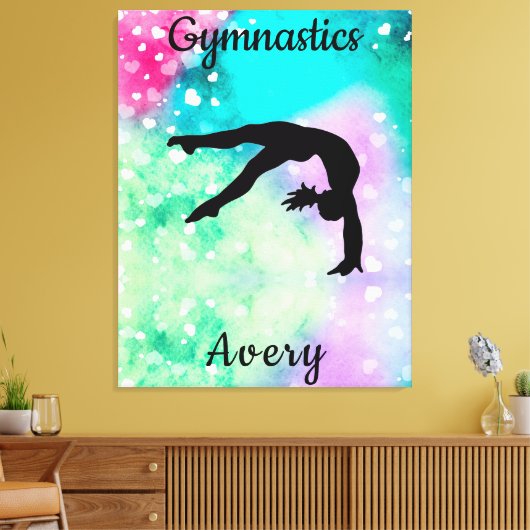 Meisjes Gymnastiek Waterverf met drijvende harten Canvas Afdruk (Insitu (Woonkamer))