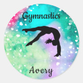 Meisjes Gymnastiek Waterverf met drijvende harten Ronde Sticker (Voorkant)