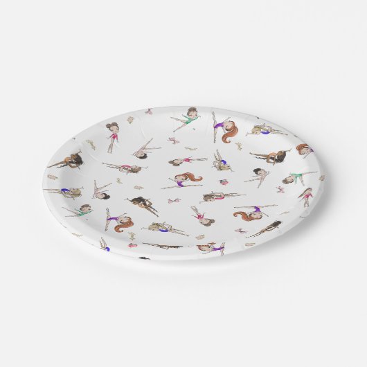 Meisjes Gymnastiek Wit Verjaardagsfeest Papieren Bordje (Gekanteld)