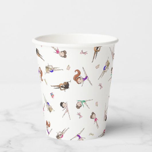Meisjes Gymnastiek Witte Verjaardagspartij Papiere Papieren Bekers (Voorkant)