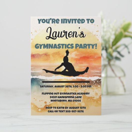 Meisjes Gymnastiek Zonsondergang Strand Verjaardag Kaart (Staand voorkant)