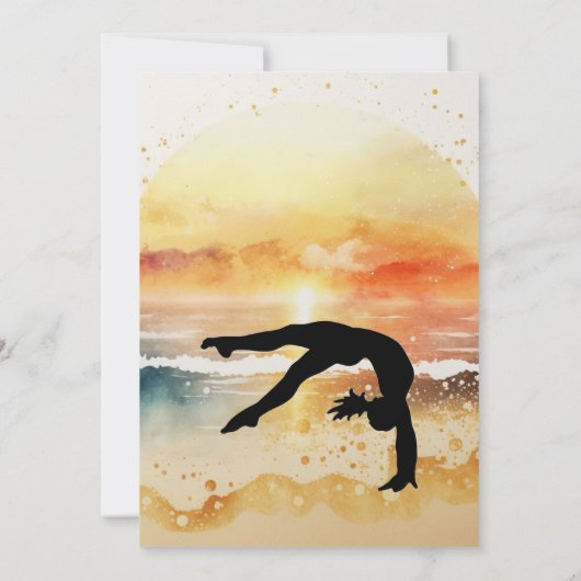 Meisjes Gymnastiek Zonsondergang Strand Verjaardag Kaart (Achterkant)
