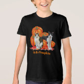 Meisjes Hallo pomkin-Herfst stijl met katten grijs Tri-Blend Shirt (Voorkant)