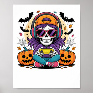 Meisjes Halloween Skelet Gamer Video Games Meisje Poster