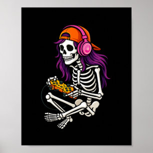 Meisjes Halloween Skelet Gamer Video Gaming Meisje Poster
